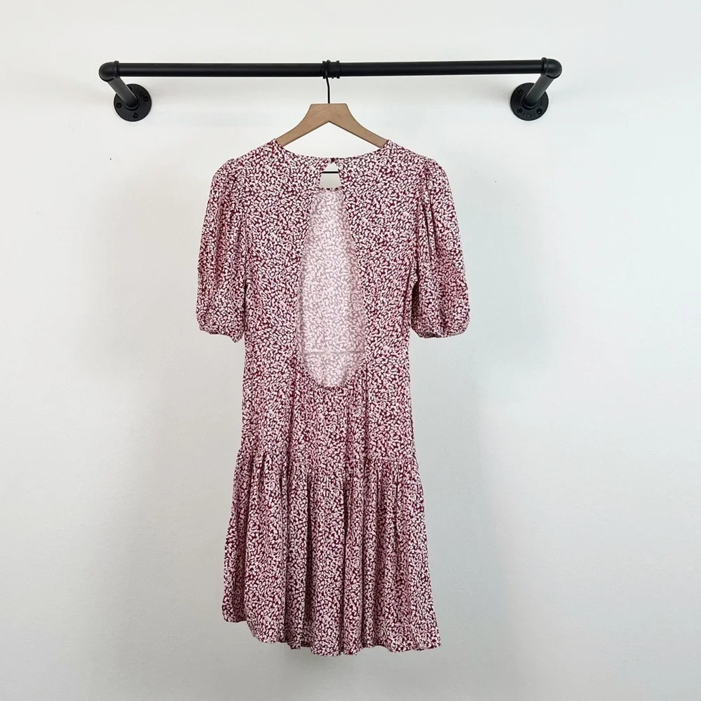 NWT Free People Dancing In The Dark Printed Open Back Ruffle Hem Mini Dress